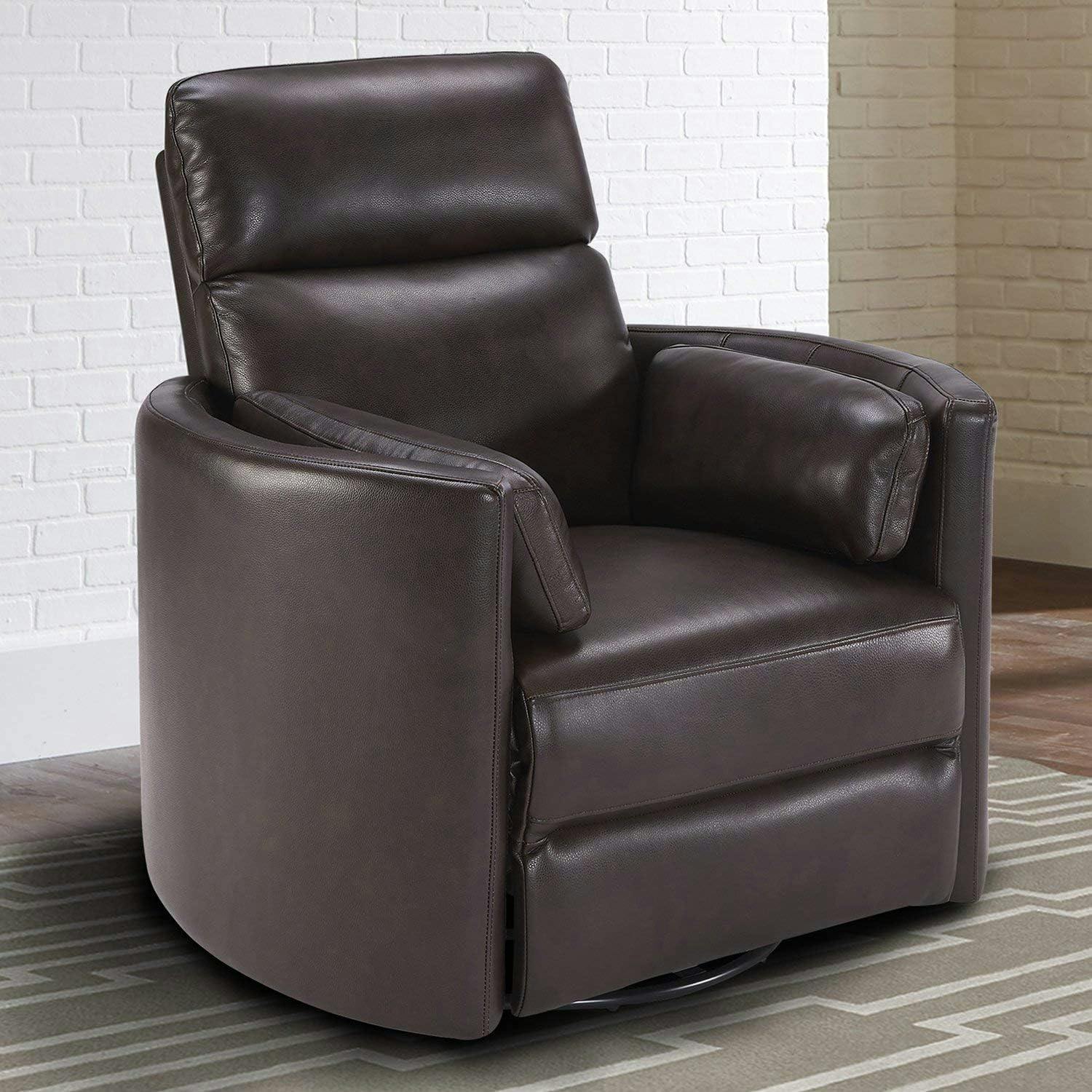 Florence Brown Top-Grain Leather Swivel Recliner with USB Charger