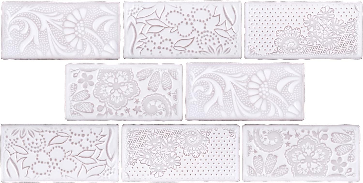 Antic Feelings Milk White 3" x 6" Embossed Ceramic Subway Tile