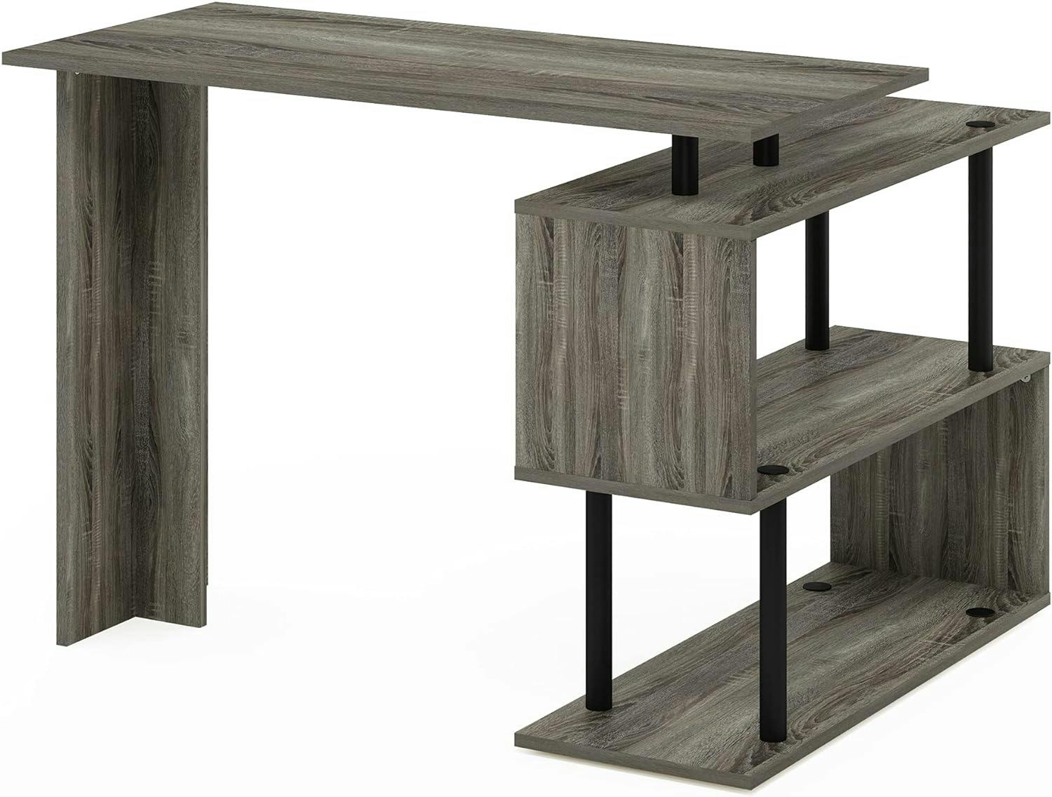 Luxe Gray Wooden L-Shape Corner Computer Desk with 3-Tier Shelves