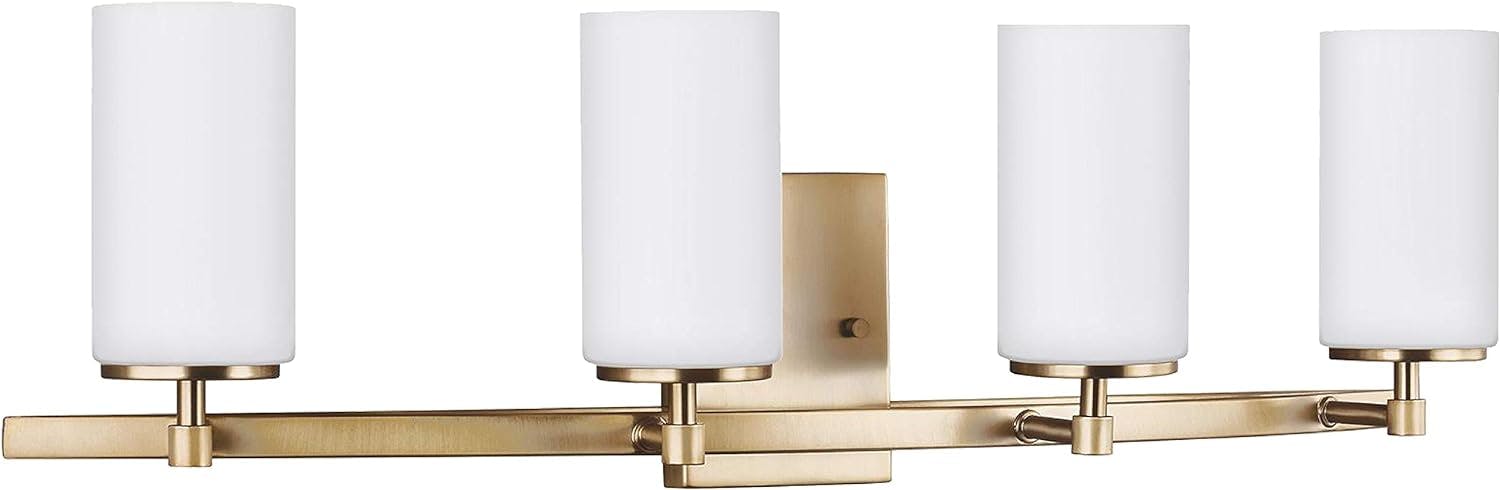 Alturas Satin Brass 4-Light Vanity with Etched White Glass