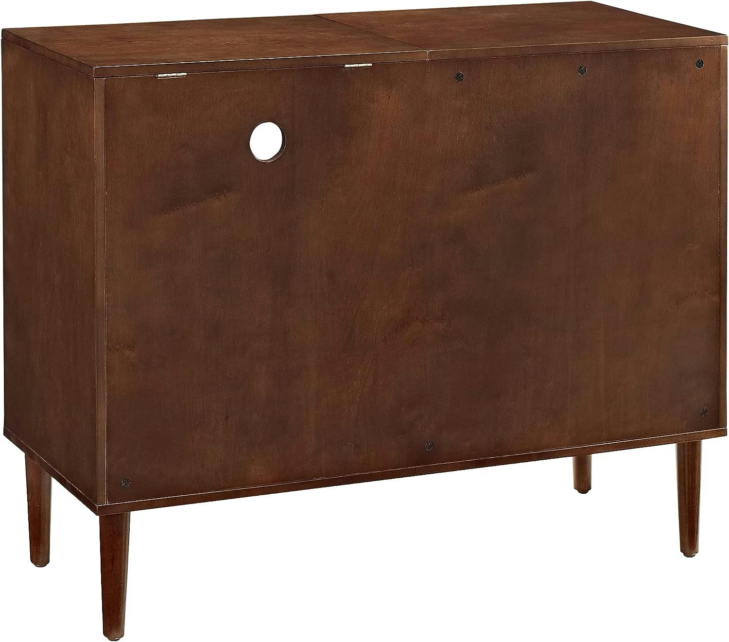 Everett Mid-Century Modern Brown Media Console with Record Storage