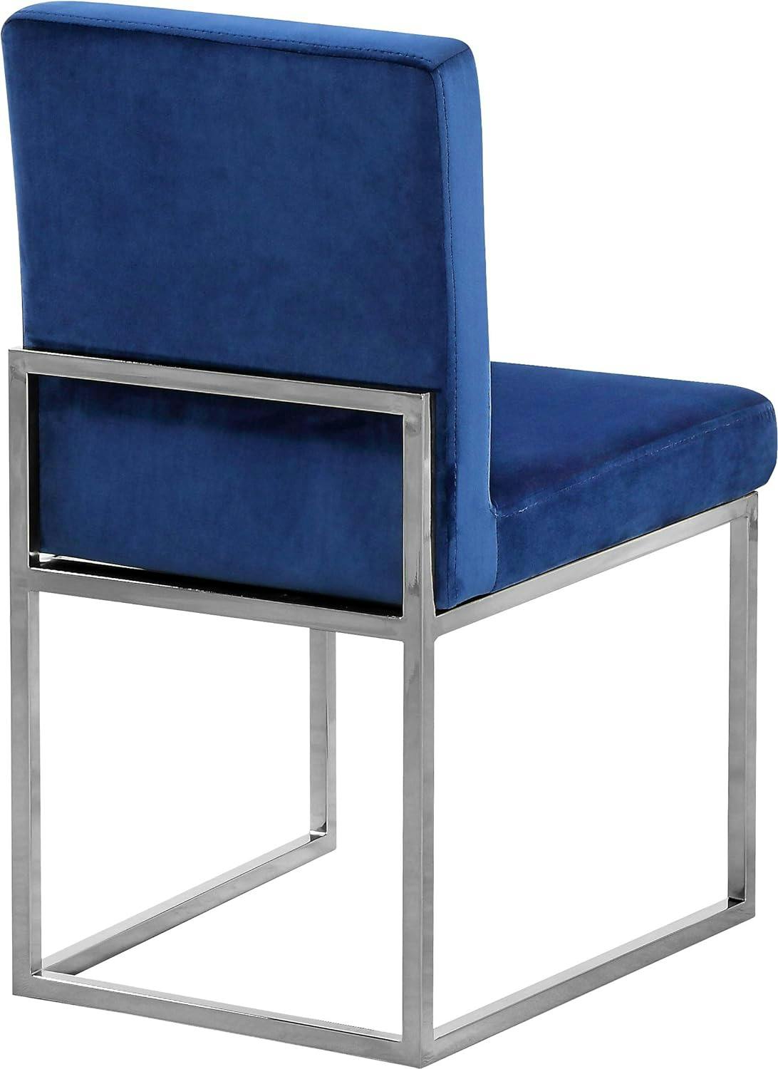 Elegant Navy Velvet Upholstered Side Chair with Chrome Base