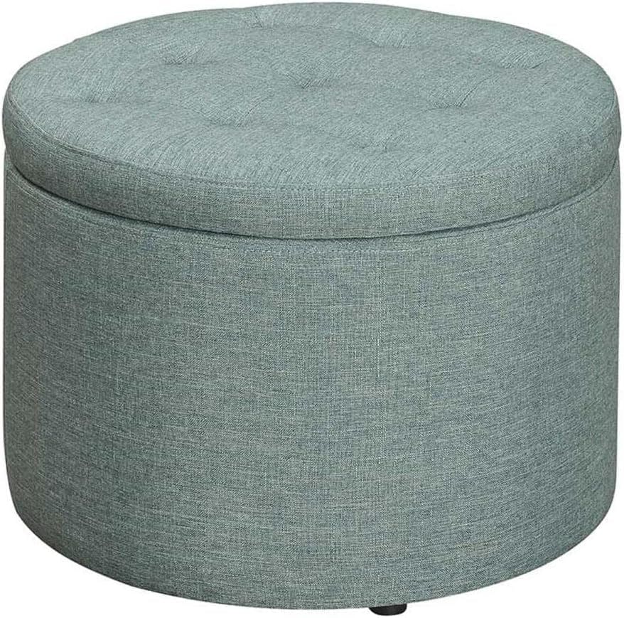 Tufted Round Green Faux Linen Shoe Ottoman with 12 Compartments