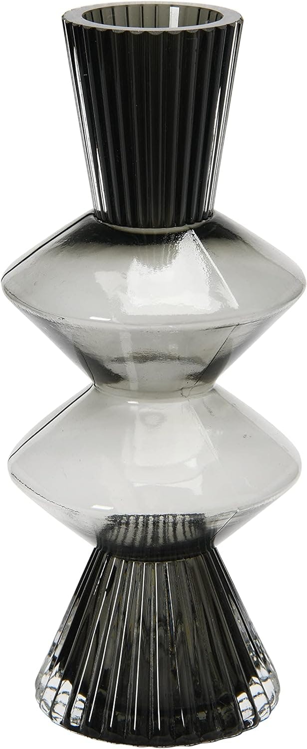 Elegant Fluted Glass Decorative Vase, 10" Smoke Finish