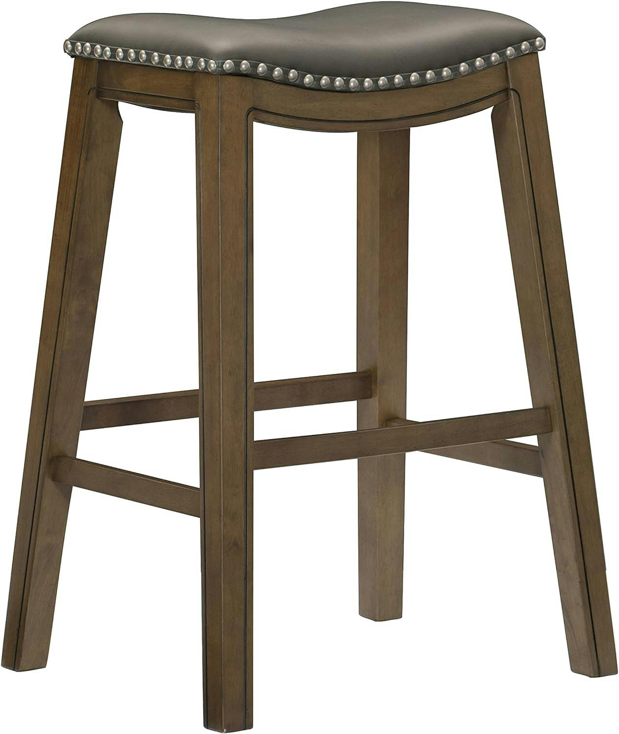 Contemporary Gray Wood Saddle Style Pub Stool, 31" Height