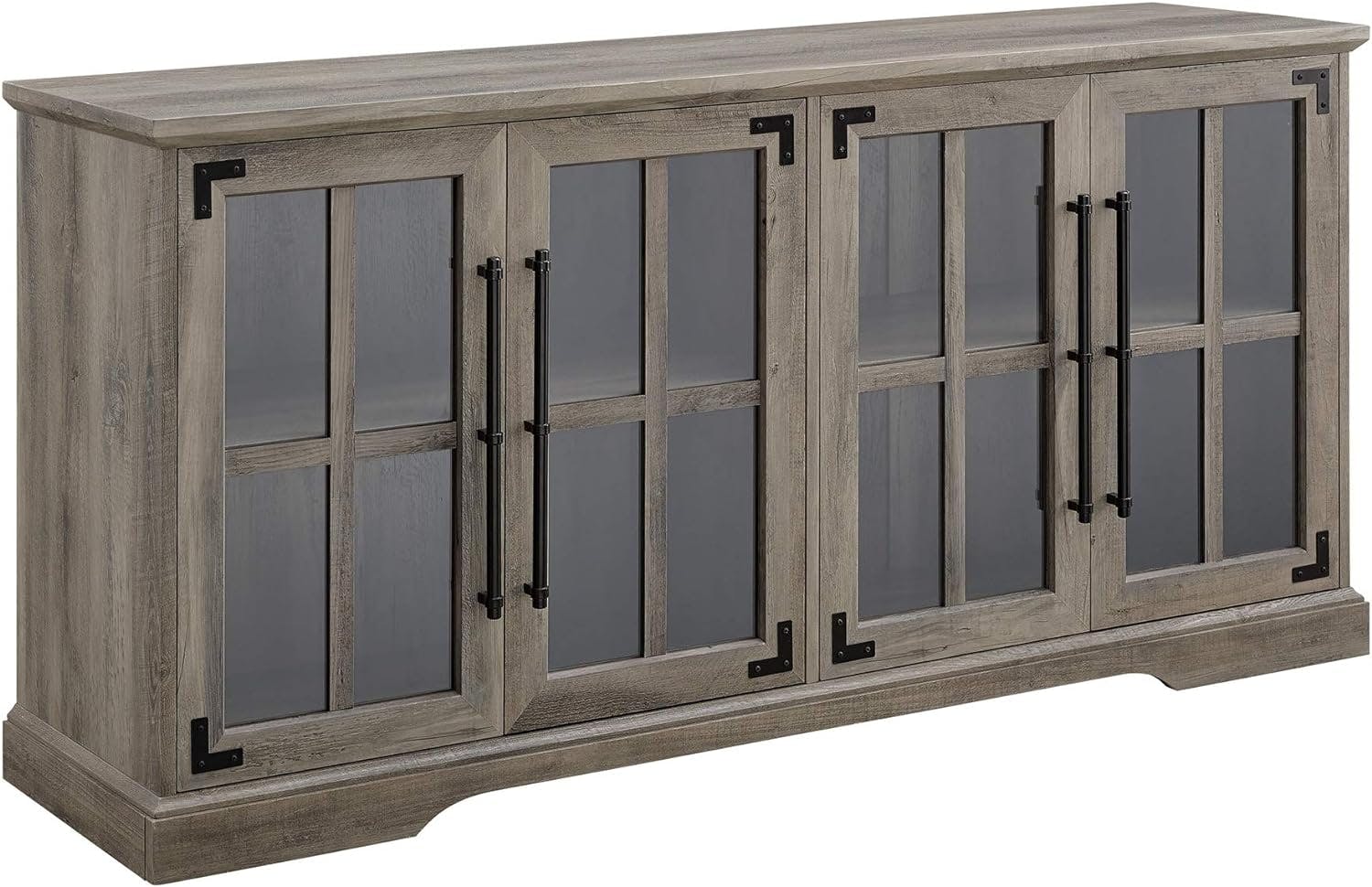 Grey Wash Farmhouse 58" Corner TV Stand with Glass & Wood Doors