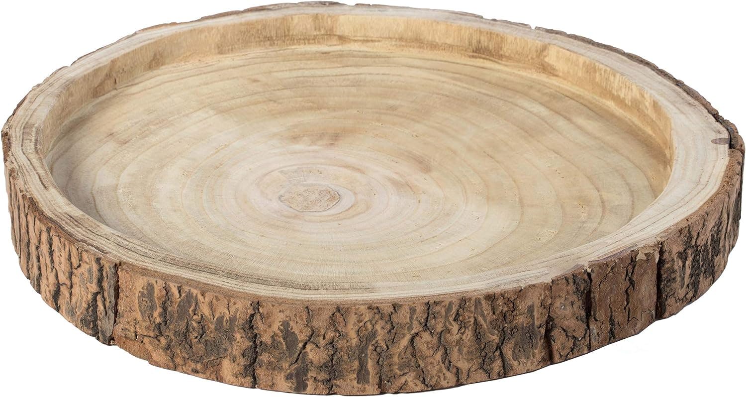 Rustic Paulownia Wood Tree Bark 18" Display Tray