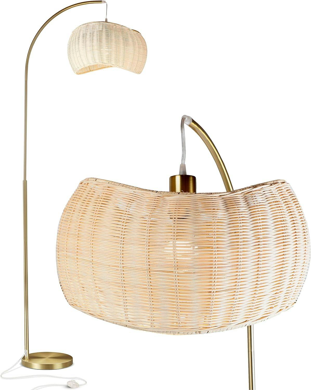Brightech Wave 81'' Brass Arched Floor Lamp with Wicker Shade
