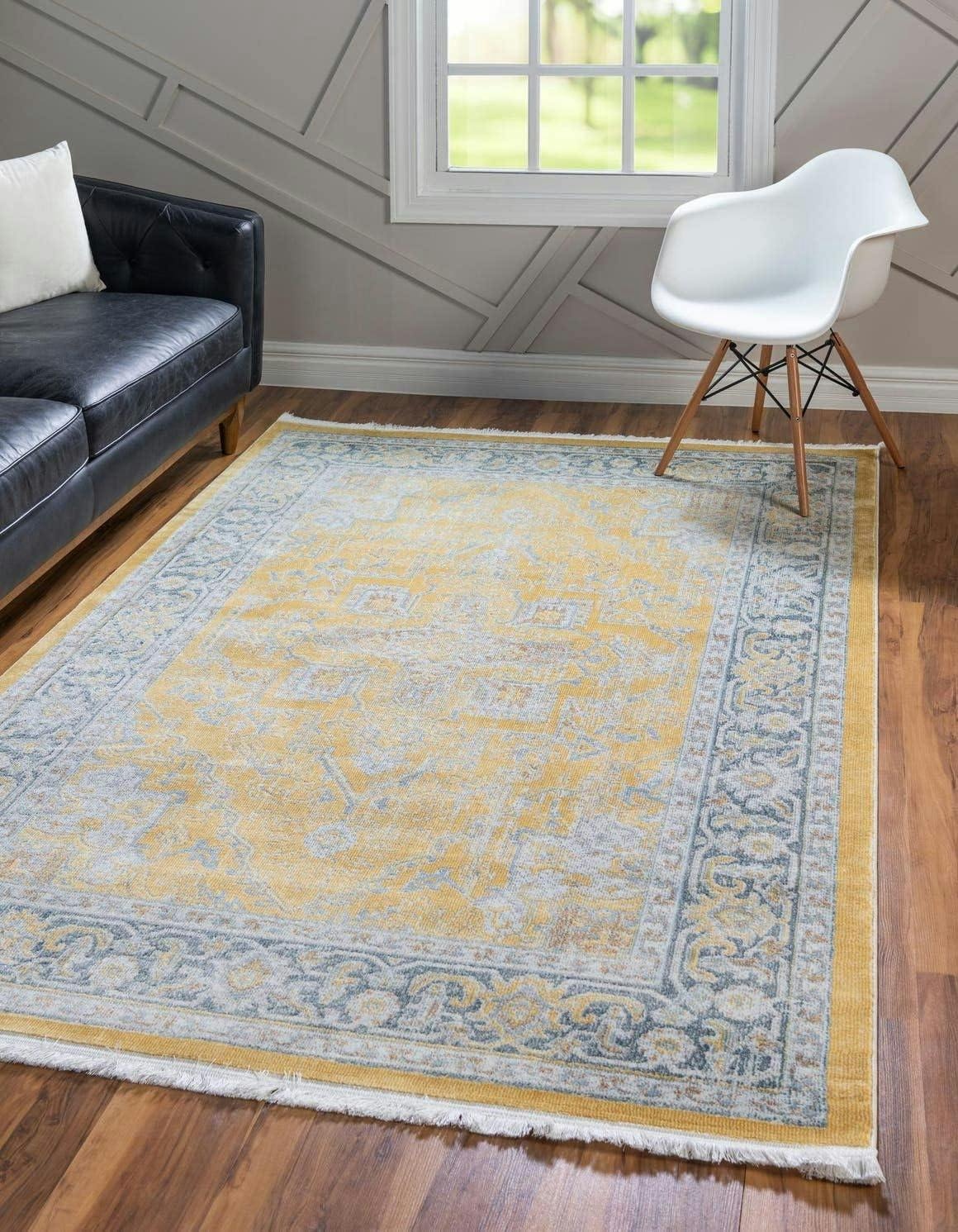 Santiago Vibrant Yellow 9' x 12' Easy-Care Synthetic Area Rug