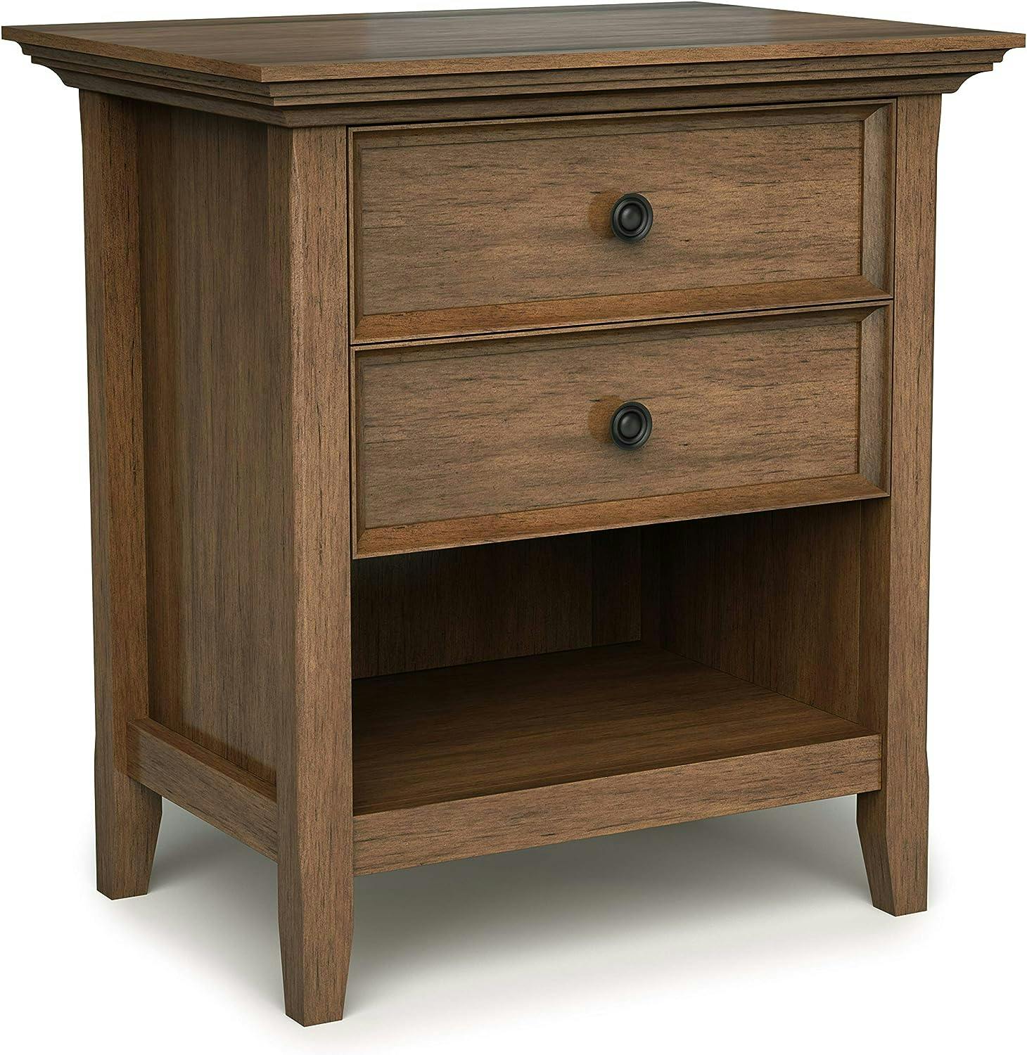 Amherst Rustic Natural Aged Brown Solid Wood Bedside Nightstand with 2 Drawers