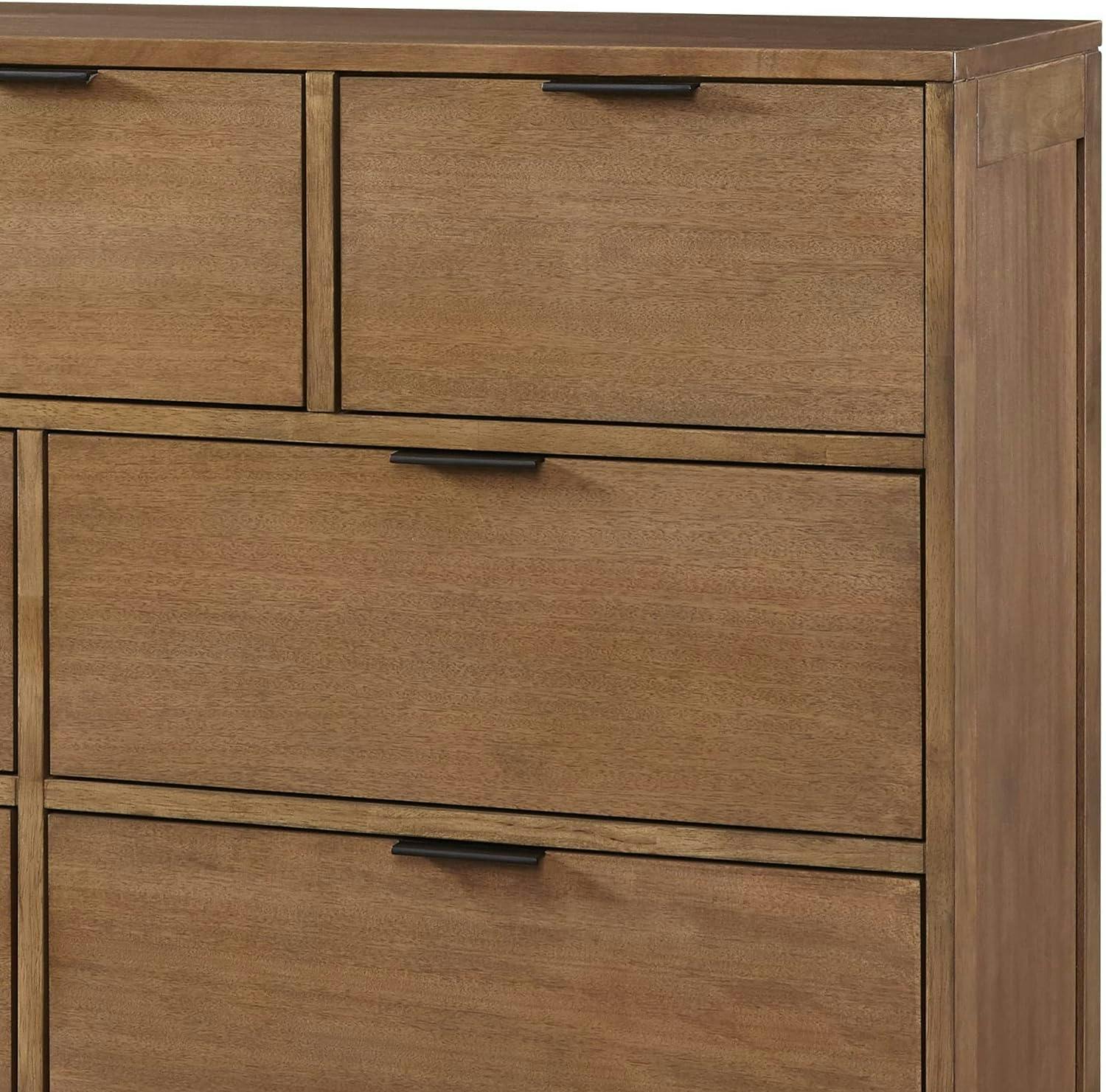 Rustic Jute-Brown 9-Drawer Dresser with Bronze Accents