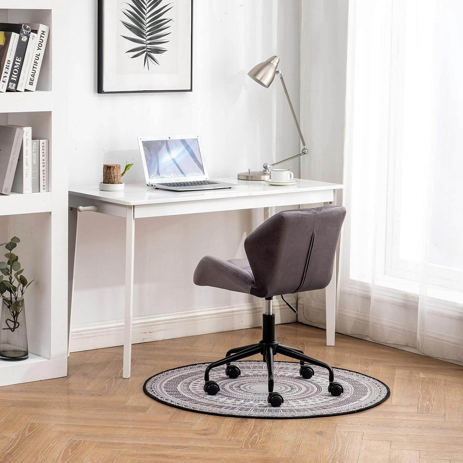 Eldon Diamond Tufted Gray Velvet Adjustable Swivel Office Chair