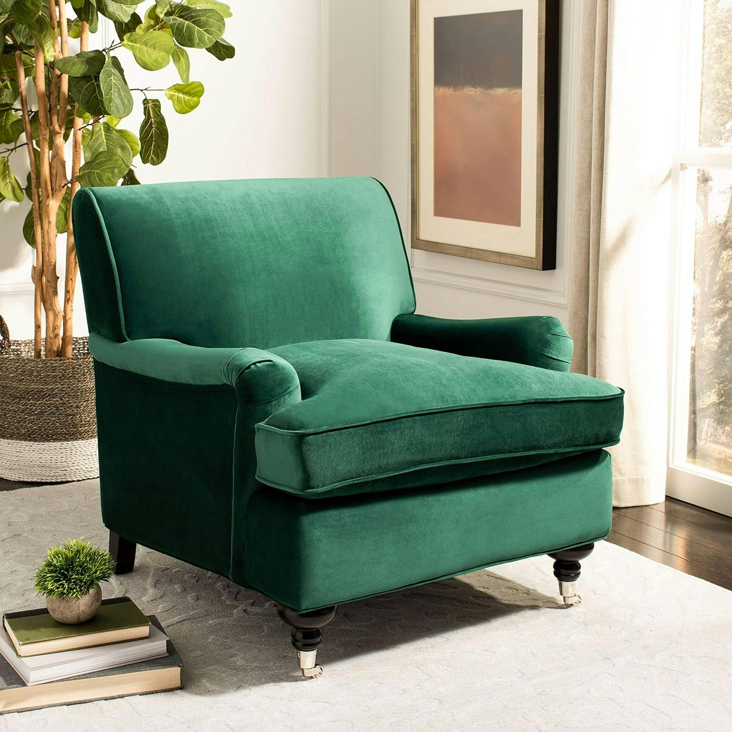 Chloe Contemporary Emerald Green Velvet Arm Chair