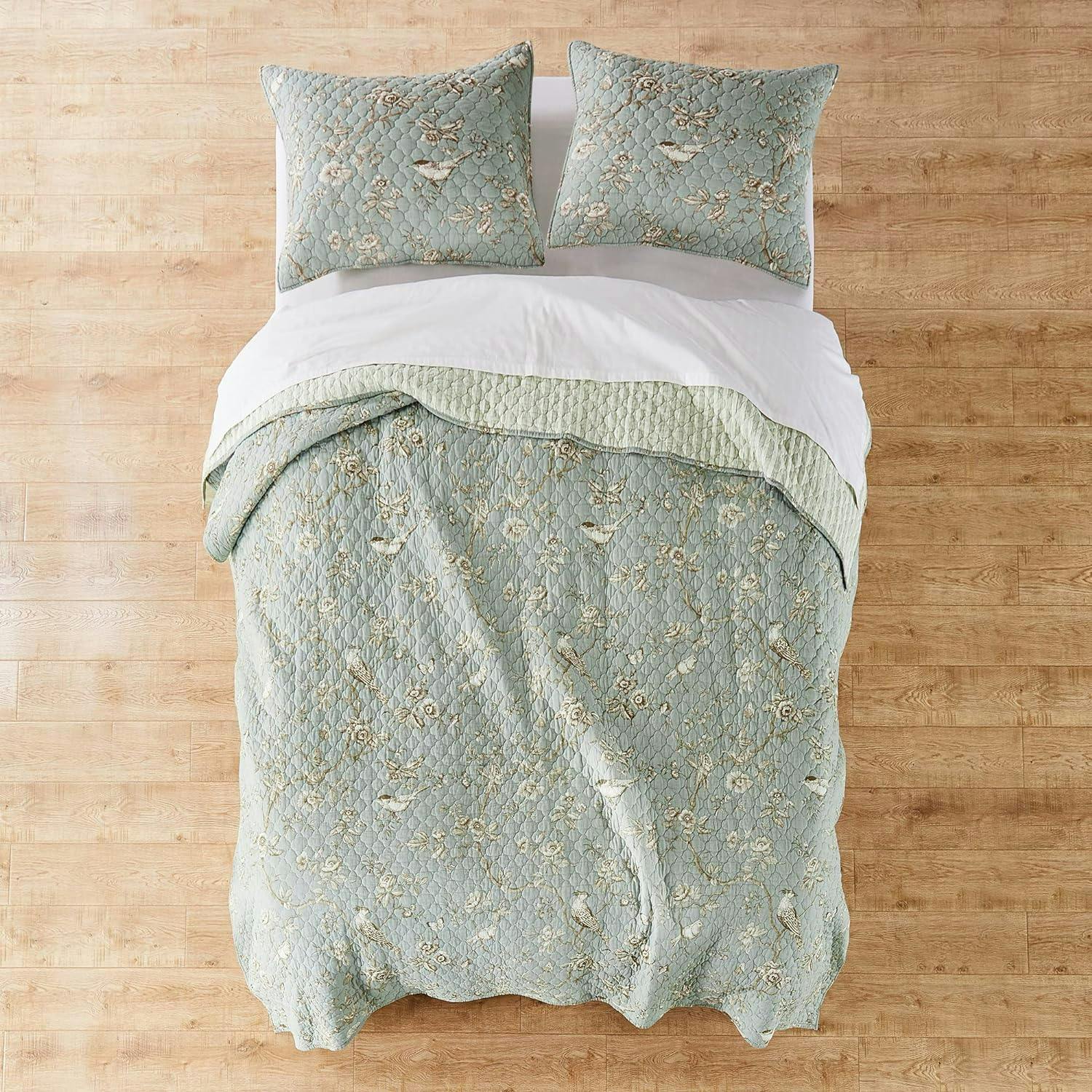 Charming Brown and Teal Full Cotton Reversible Quilt Set