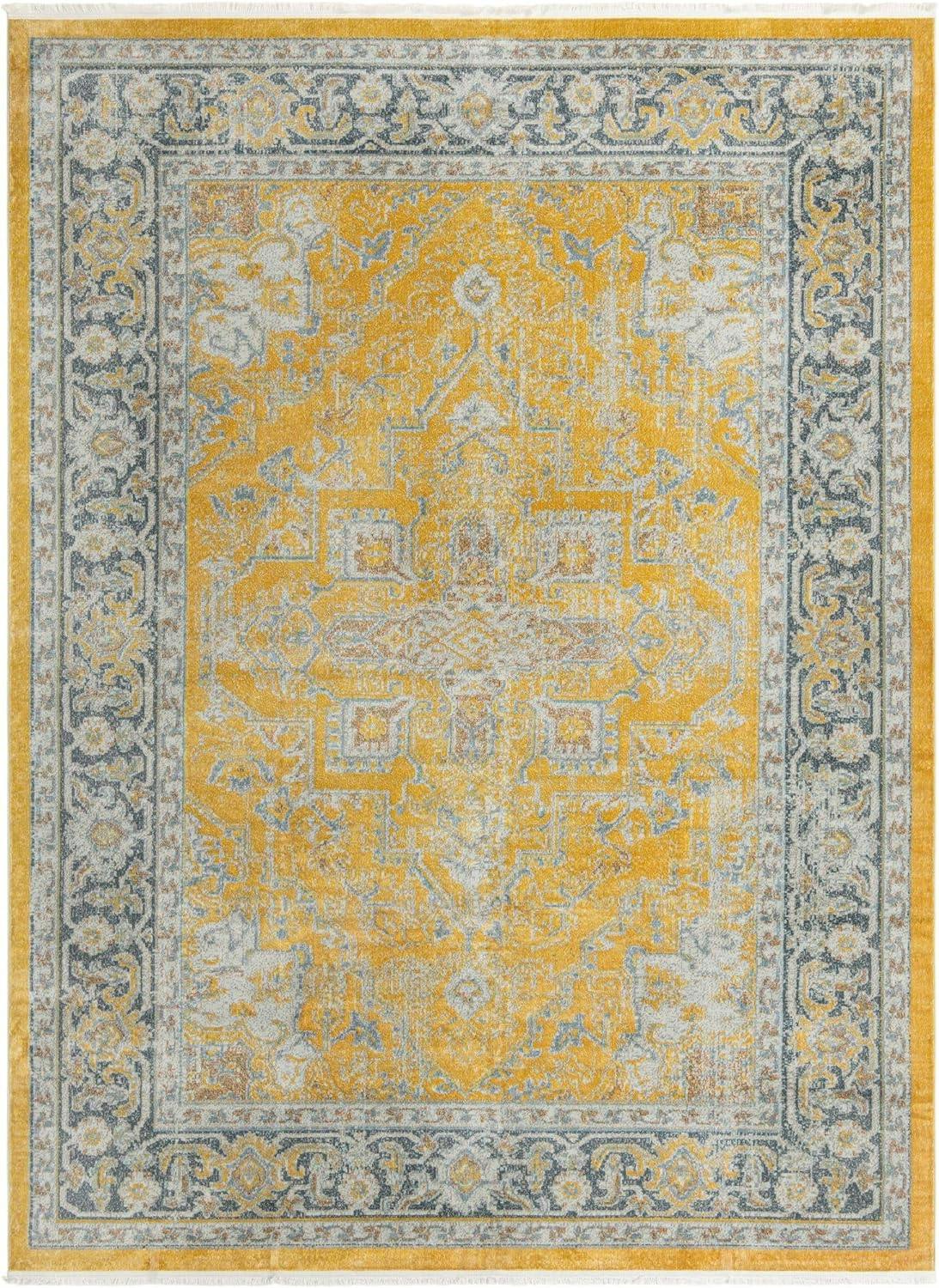 Santiago Vibrant Yellow 9' x 12' Easy-Care Synthetic Area Rug