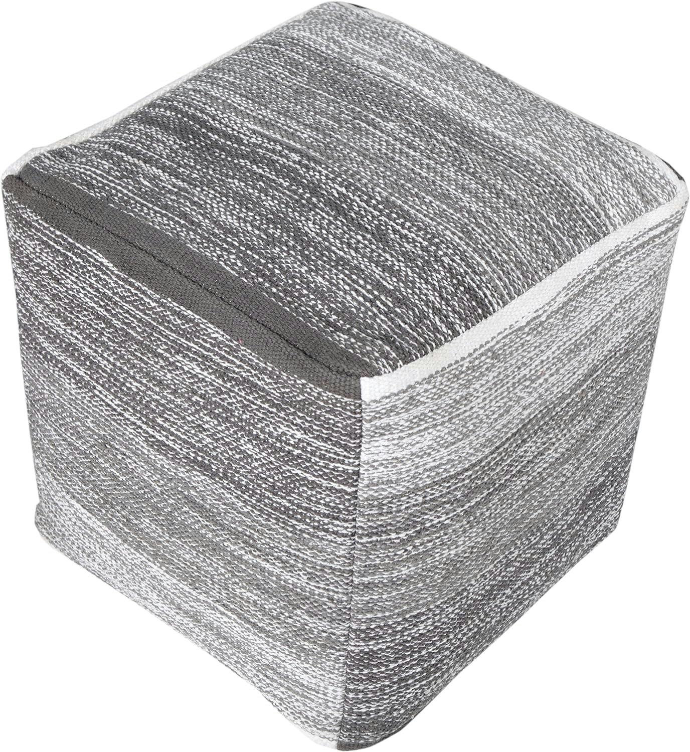 Grayscale Distressed Cube Pouf for Versatile Seating
