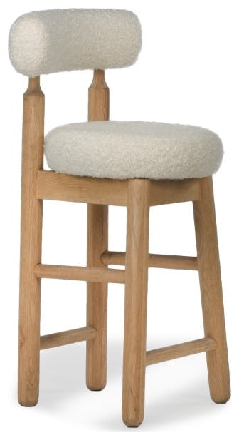 Centro Rustic White Boucle Upholstered Counter Stool