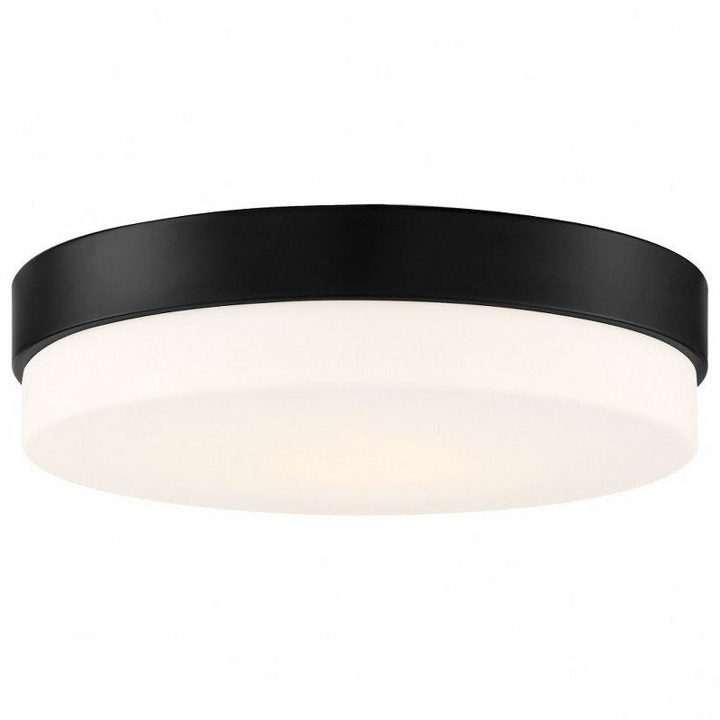 Sleek Matte Black LED Drum Flush Mount with Opal Globe