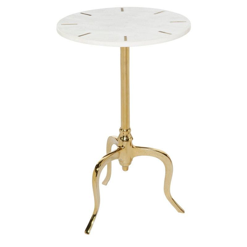 Elegant Round White Marble & Gold Metal Accent Table