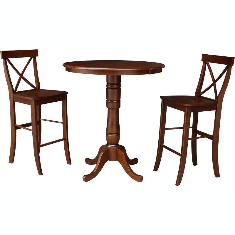 Elegant Solid Hardwood Round Pedestal Table & 2 X-Back Chairs Set