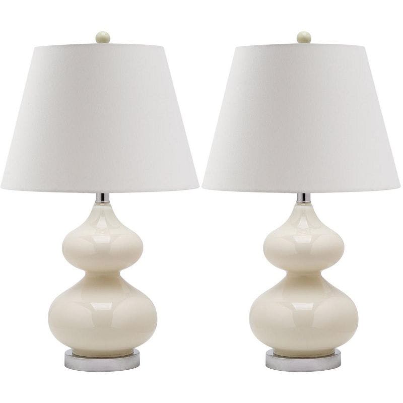 Elegant Pearl White Glass Table Lamp Set with Cotton Shade