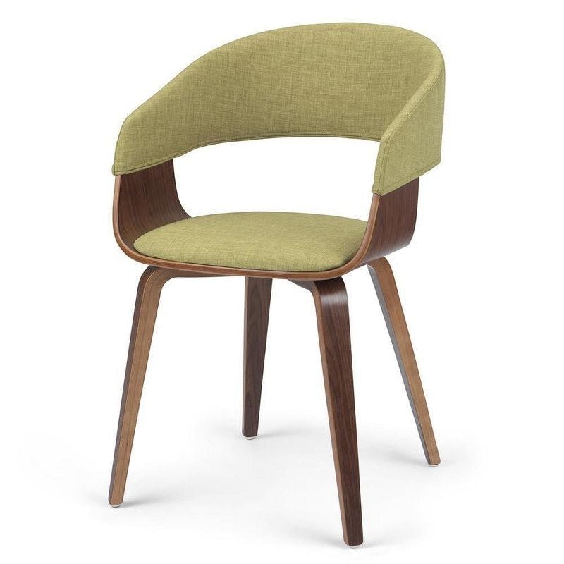 Acid Green Linen Upholstered High-Back Wood Arm Chair
