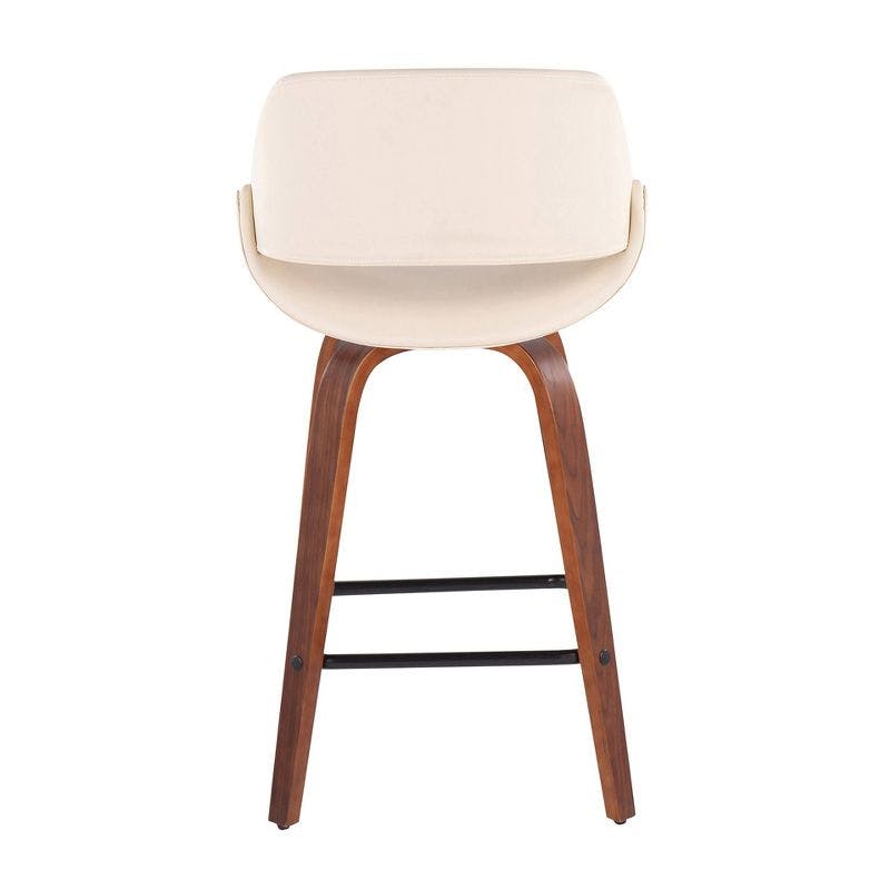 Walnut and Cream Swivel Counter Stool with Black Metal Accents