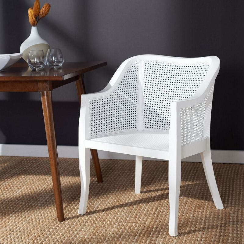 Parsons White Wood & Cane Transitional Arm Chair