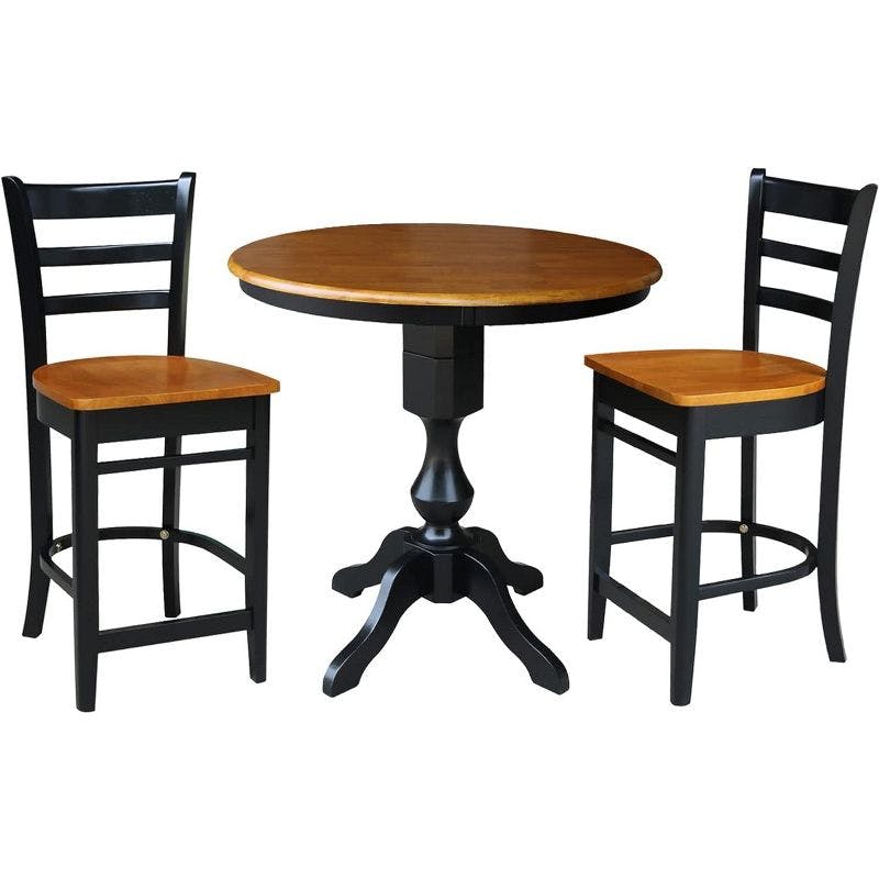 Elegant 36" Black/Cherry Solid Wood Pedestal Counter Height Dining Set with 2 Stools