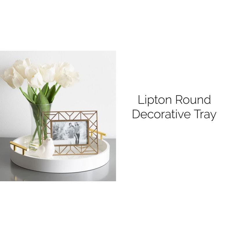 Elegant Lipton 15.5" White and Silver Modern Round Decorative Tray