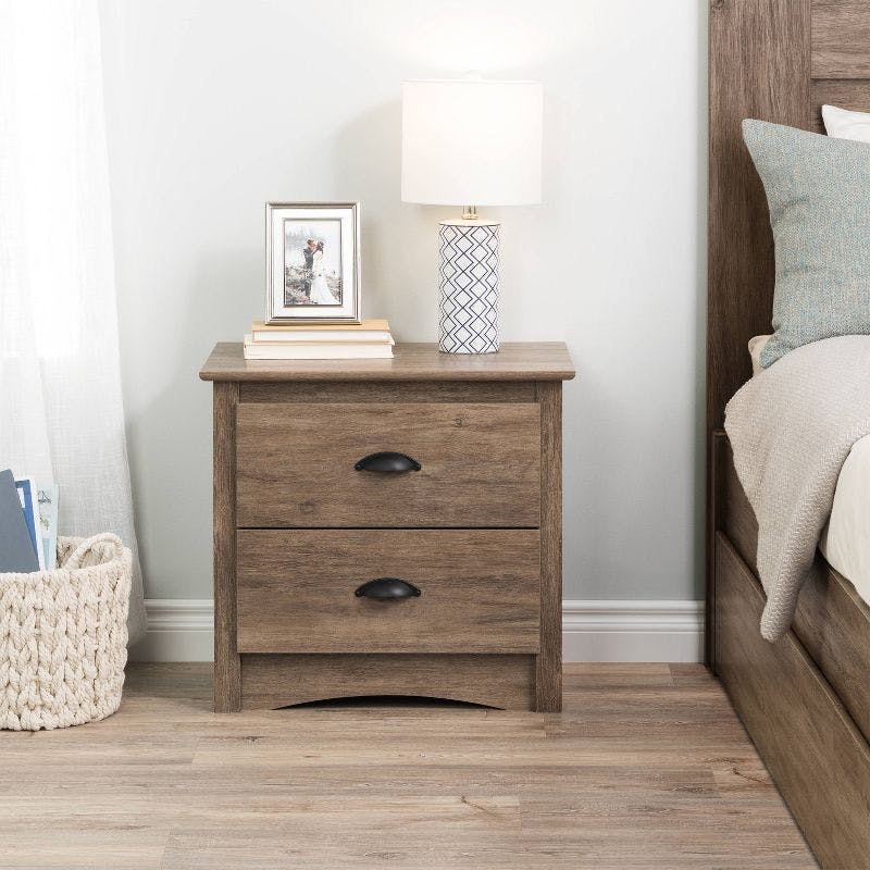 Drifted Gray Coastal 2-Drawer Nightstand with Metal Handles