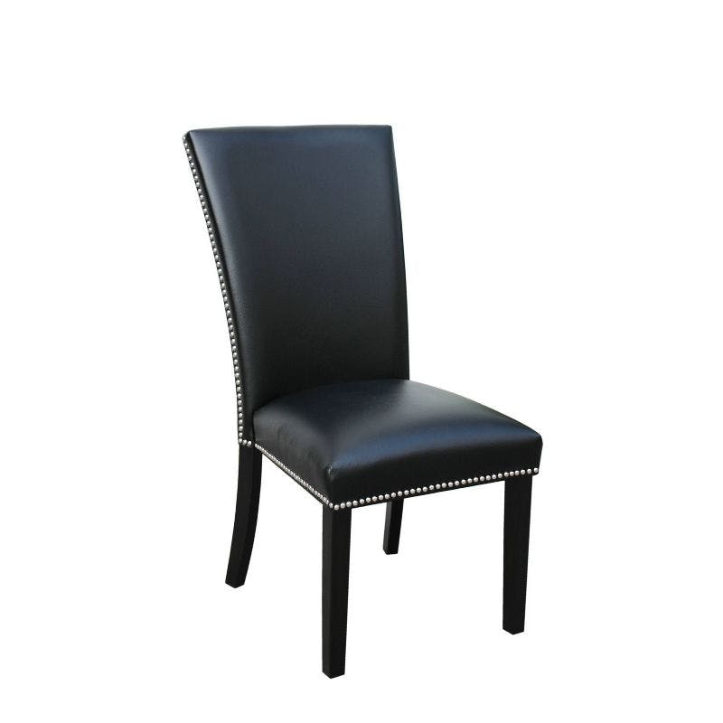 Camila Black Faux Leather Upholstered Side Chair Set with Silver Accents