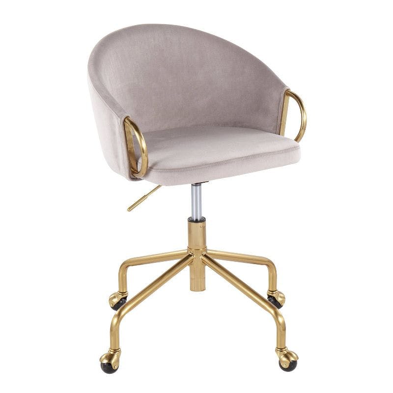 Claire Modern Swivel Task Chair in Silver Velvet with Gold Metal Base