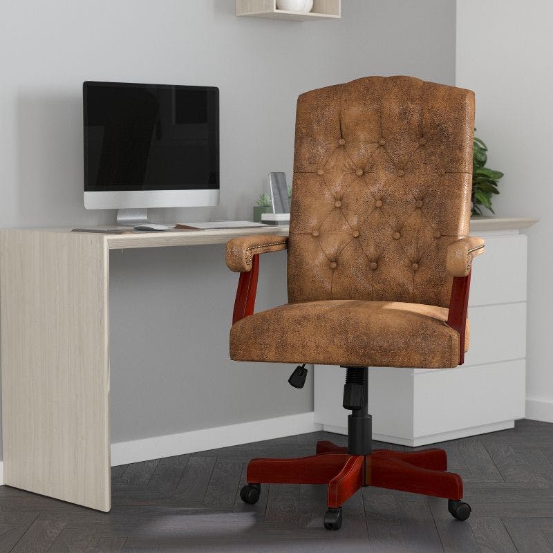 Bomber Brown Microfiber High-Back Swivel Office Chair with Metal Base