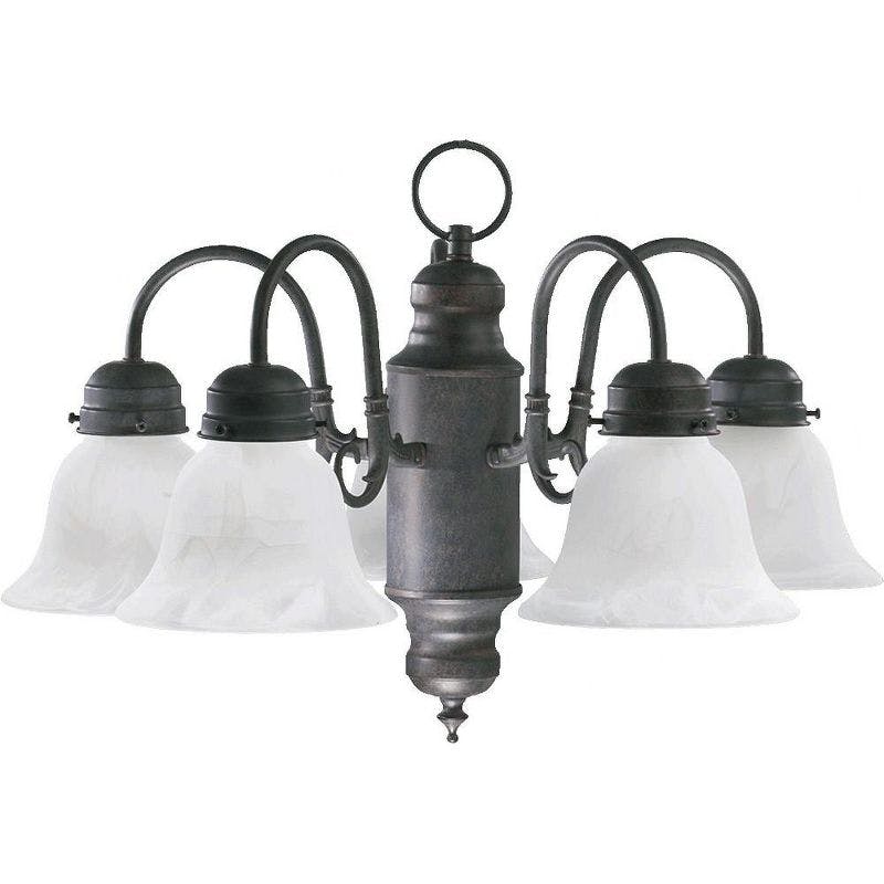 Elegant Bronze 5-Light Chandelier with Crystal Accents and Faux Alabaster Shade