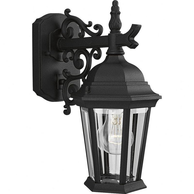Elegant Black Ceramic Outdoor Lantern Sconce with Clear Beveled Glass