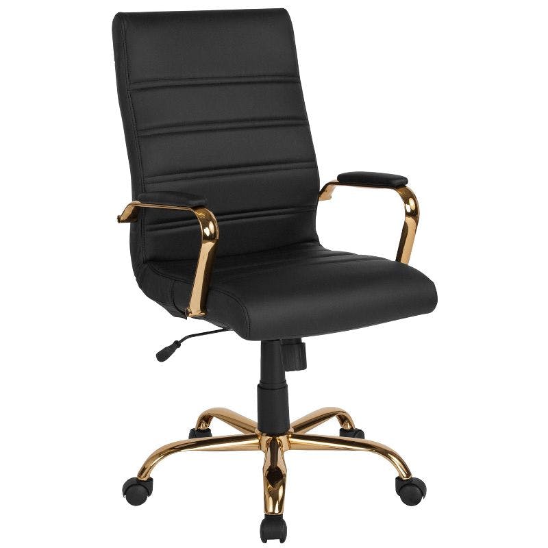 Elegant High-Back Black LeatherSoft Executive Chair with Gold Metal Frame