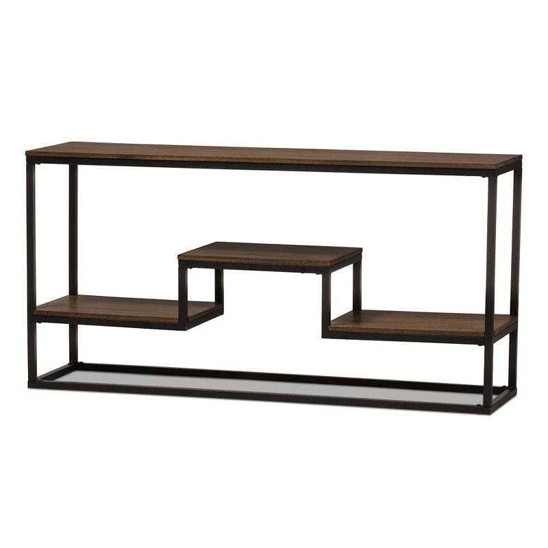Rustic Industrial Black Metal and Distressed Wood Console Table with Storage