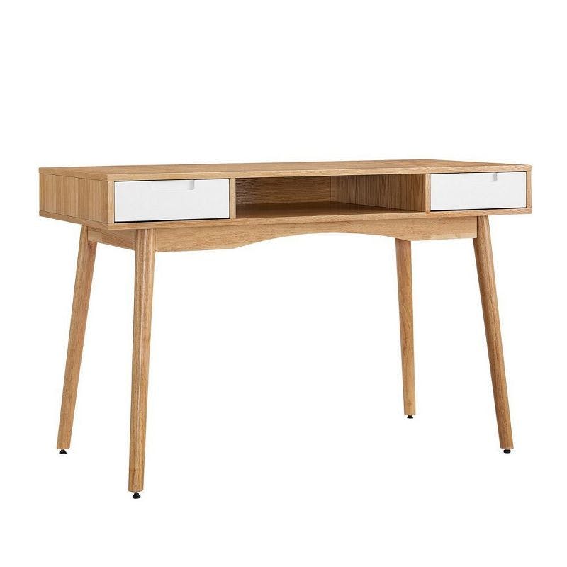 Perry White and Natural Wood Computer Desk with Drawers