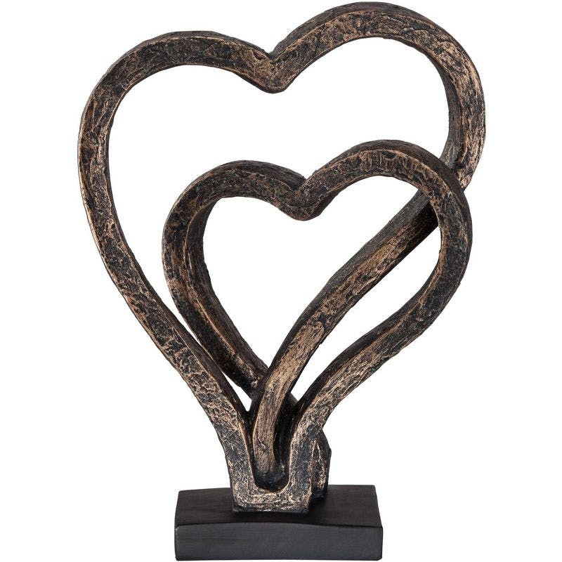 Aged Bronze Interlocking Hearts 12" Statue on Black Base