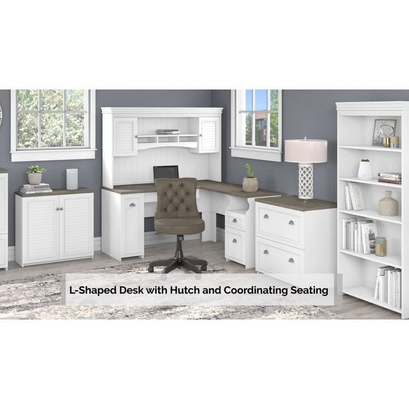 Fairview Modern Farmhouse Antique White Storage Cabinet with Tea Maple Accents