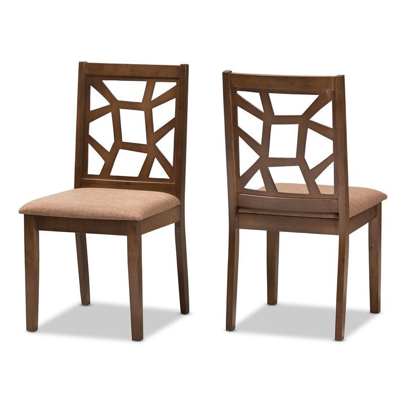 Abilene Mid-Century Light Brown Fabric and Walnut Wood Dining Chair Set