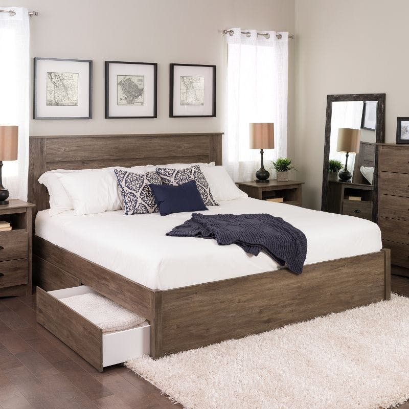 Drifted Gray King Platform Bed with 4 Storage Drawers