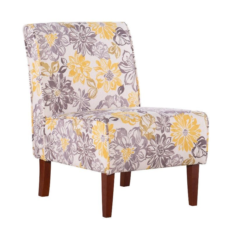 Elegant Gray Floral Slipper Chair with Manufactured Wood Frame