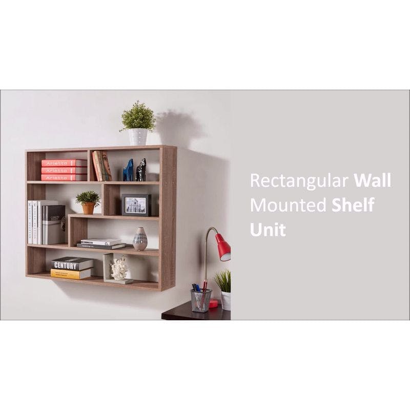 Modern Weathered Oak Floating Wall Shelf Unit, 40" x 6"