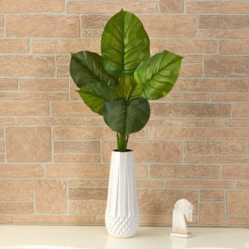 Bright Earthy Hues 27'' Philodendron Leaf Artificial Outdoor Bush Set