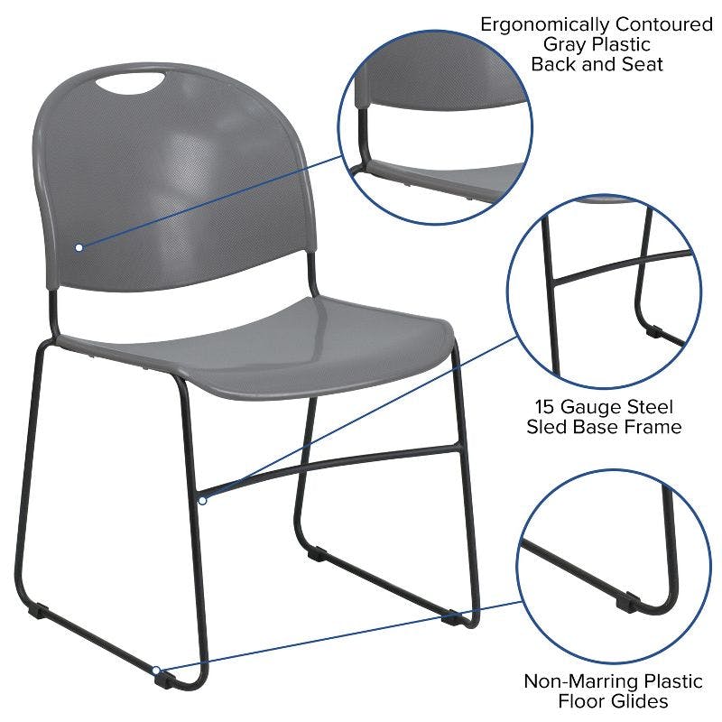 ErgoFlex Gray Plastic and Black Metal Stackable Side Chair