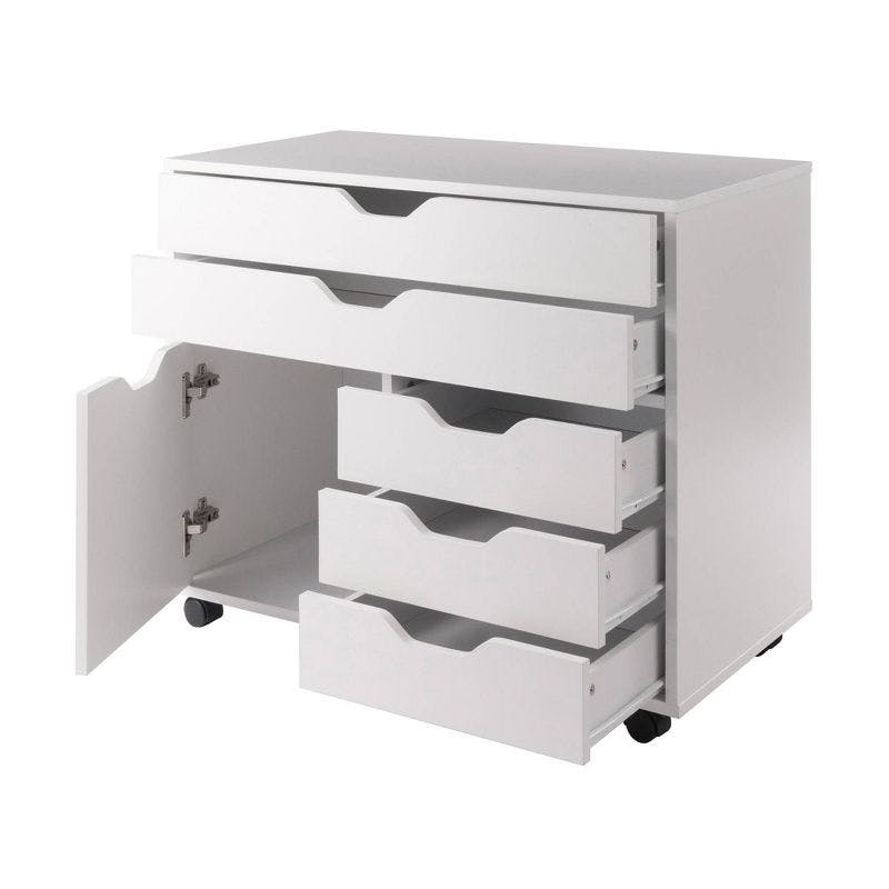 Modern White Composite Wood Mobile Storage Cabinet with 5 Drawers