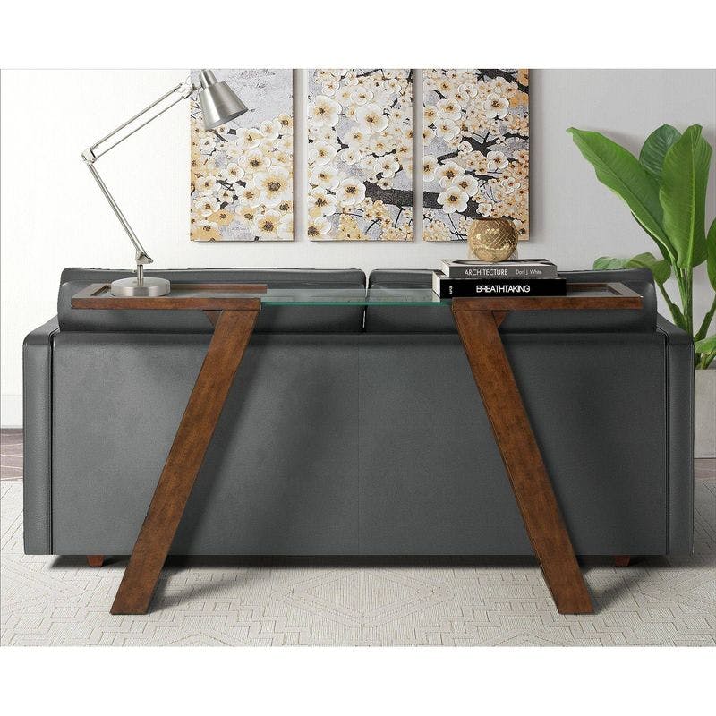 Espresso Aerodynamic 50'' Sofa Table with Tempered Glass Top