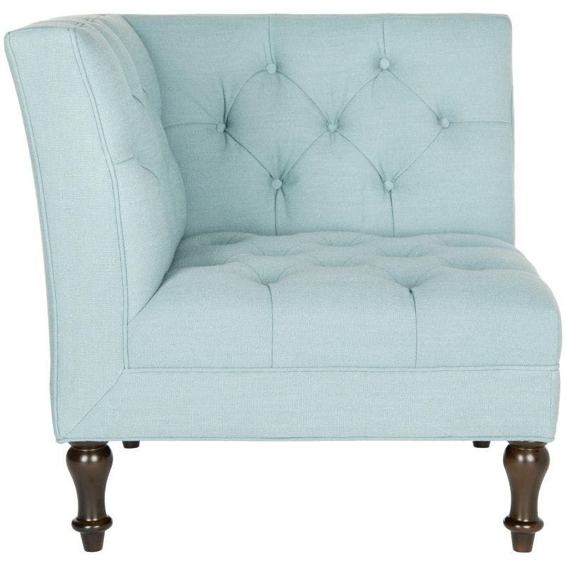 Sky Blue Transitional Tufted Corner Chair with Birch Legs